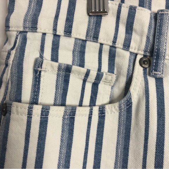 LOFT Blue White Striped Pants 28 The Kick Crop Raw Hem High Rise - Picture 3 of 8